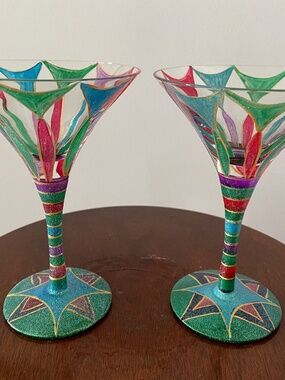A pair of hand-painted Lolita 'Eminence' martini glasses with glitter accents